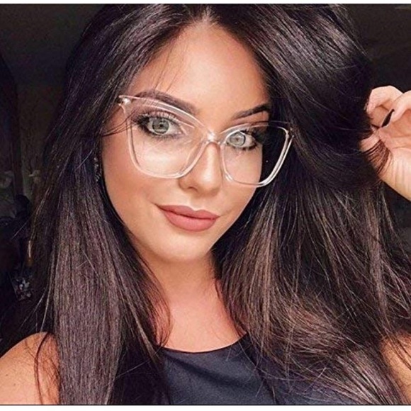 Oversized Cat Eye Glasses Frame with Clear Lenses - Picture 8 of 14